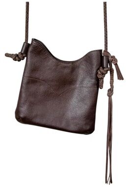 Lucky Brand Brown Leather Crossbody Bag Tassel Braided Strap
